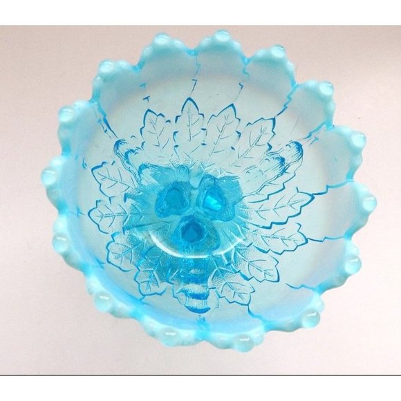 Hilltop Vines Round Compote Blue Opalescent by NORTHWOOD - Picture 2 of 6